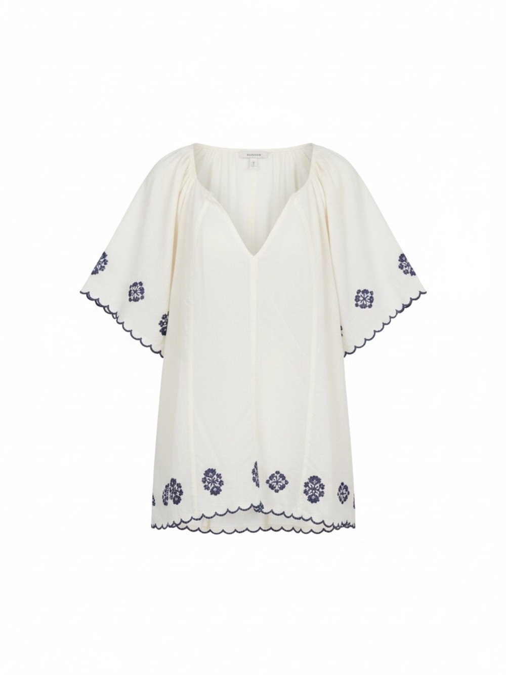Old Navy Cream V-Neck Tunic with Navy Embroidery